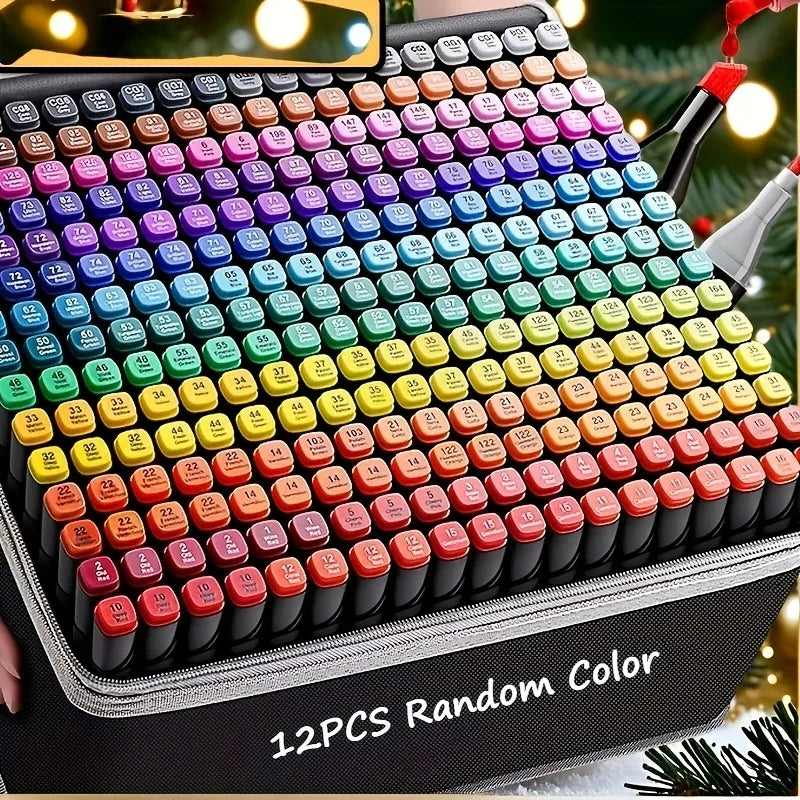 Dual-Tip Permanent Markers – 12 Color Art Set for Drawing & Crafting