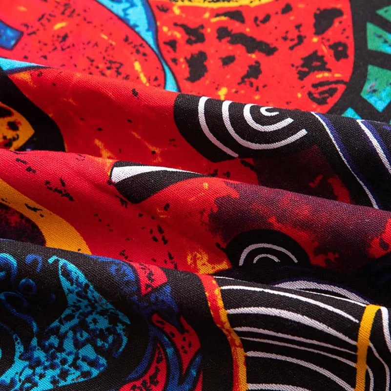 Bohemian Cotton Linen Fabric with Vintage Ethnic Print