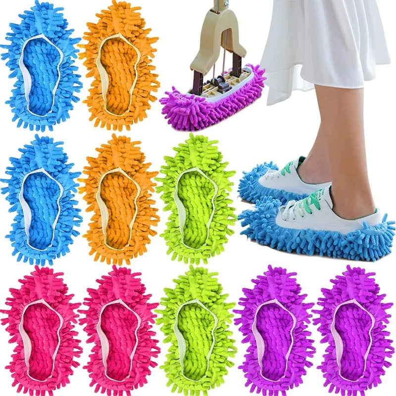 Chenille Dust Mop Slippers for Hands-Free Floor Cleaning