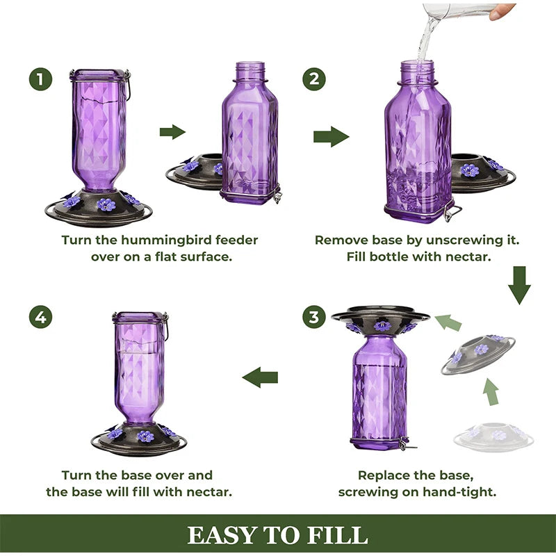 Hanging Glass Hummingbird Feeder with Ant Moat