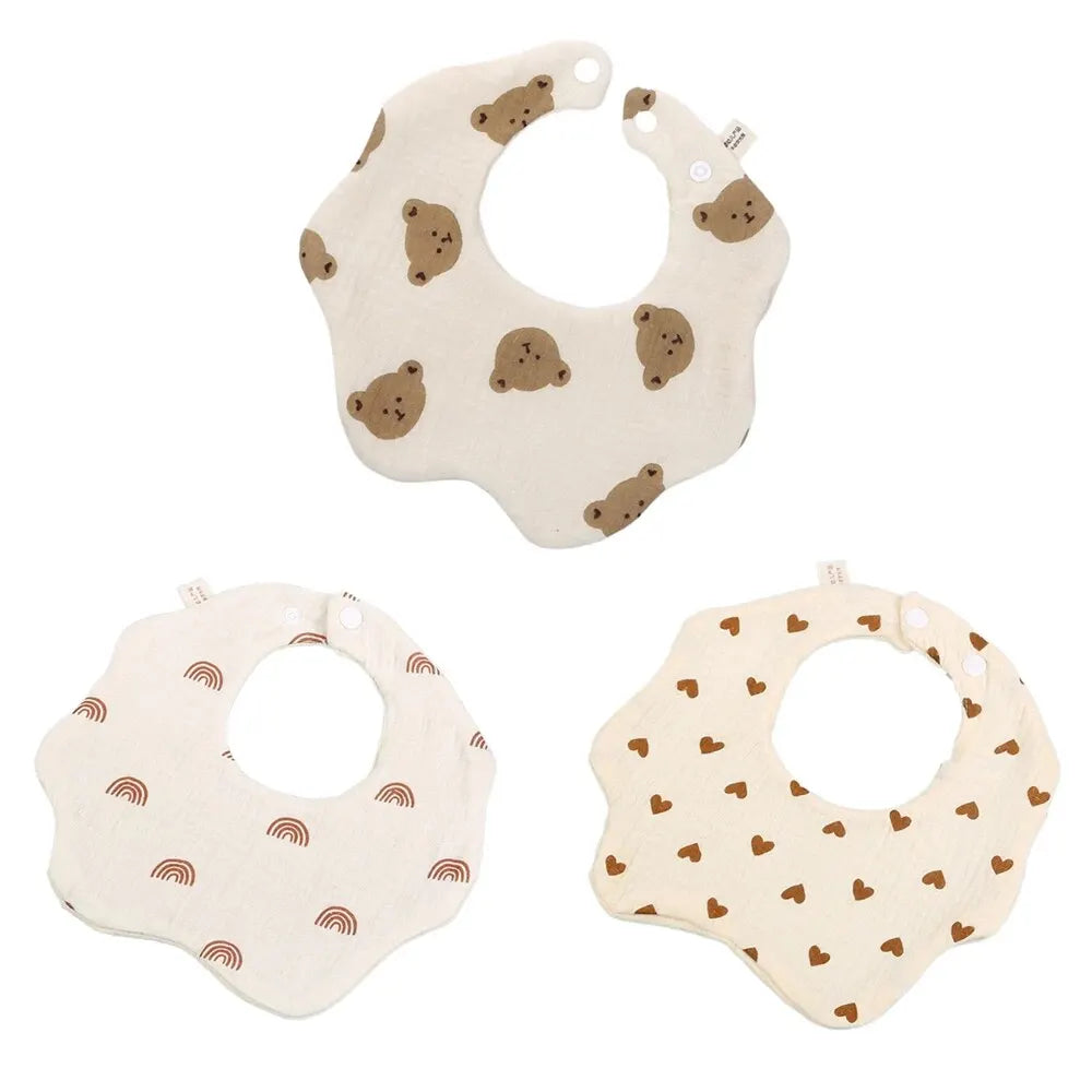 Cotton Gauze Baby Feeding Bibs (3-Pack) with Burp Cloths