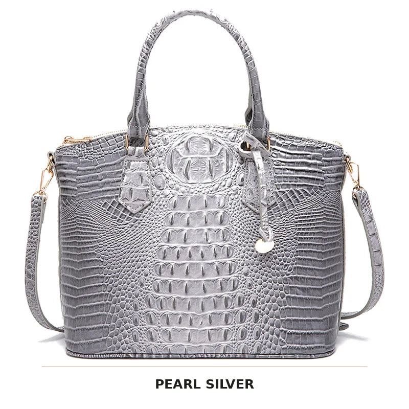 Vintage Croc-Embossed Structured Satchel Handbag