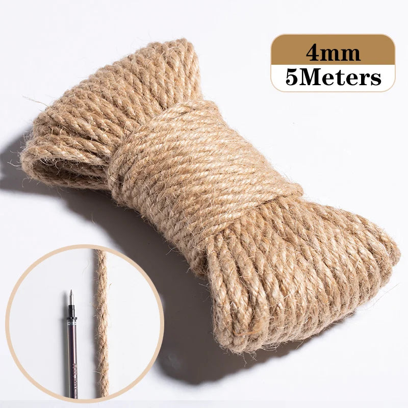 A roll of 4mm jute twine measuring 5 meters, used for crafts and décor.