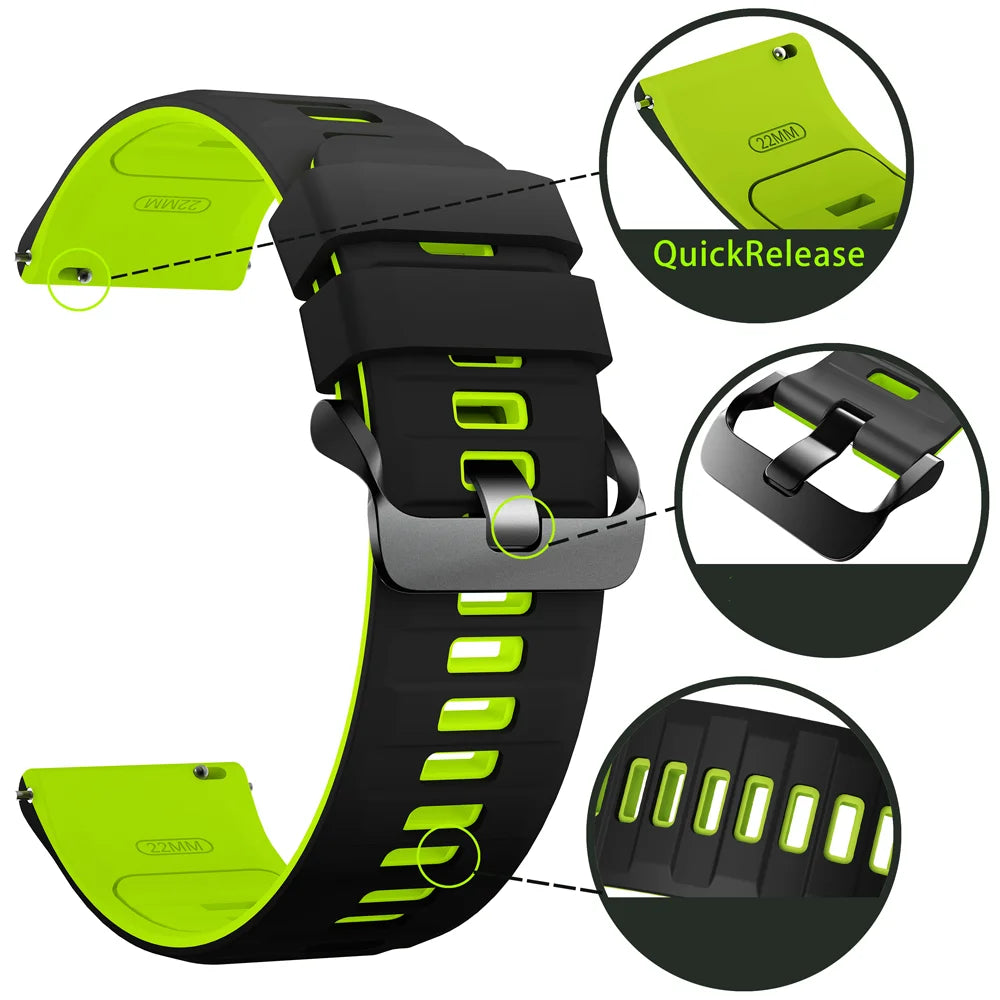 A silicone watch band and protective case for a Redmi Watch Active 5 shown in various angles.