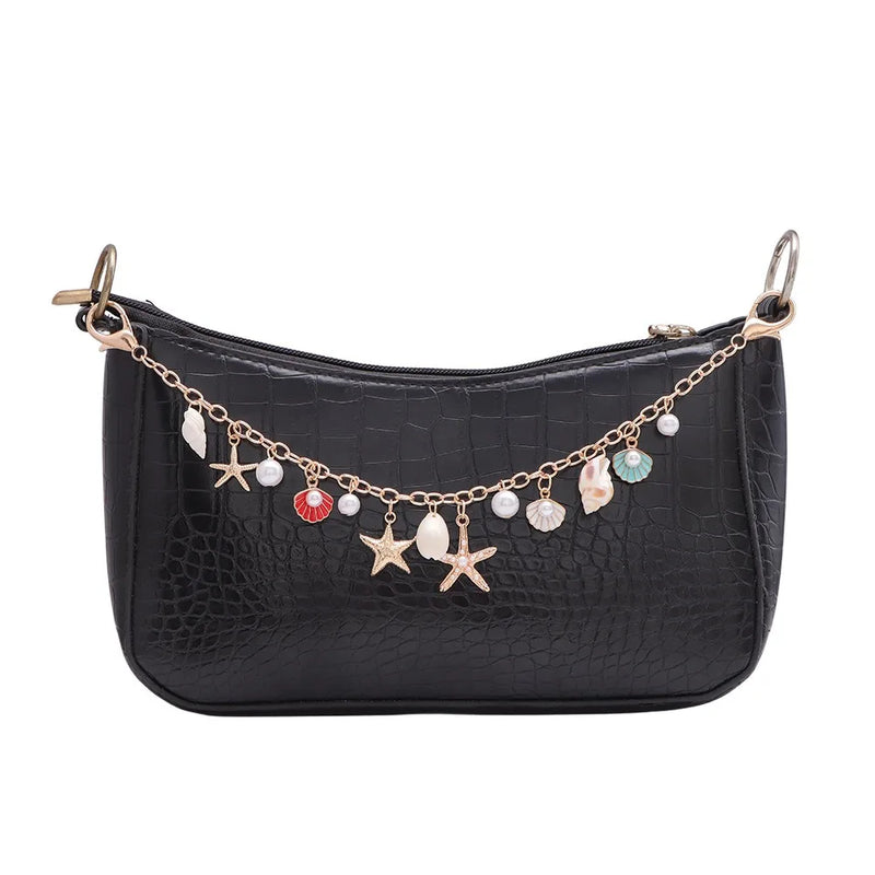 Starfish & Pearl Bag Charm with Metal Chain