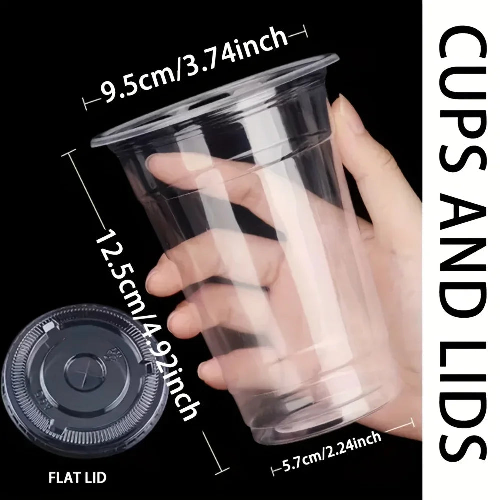 Disposable Plastic Cups with Lids (50-Pack)