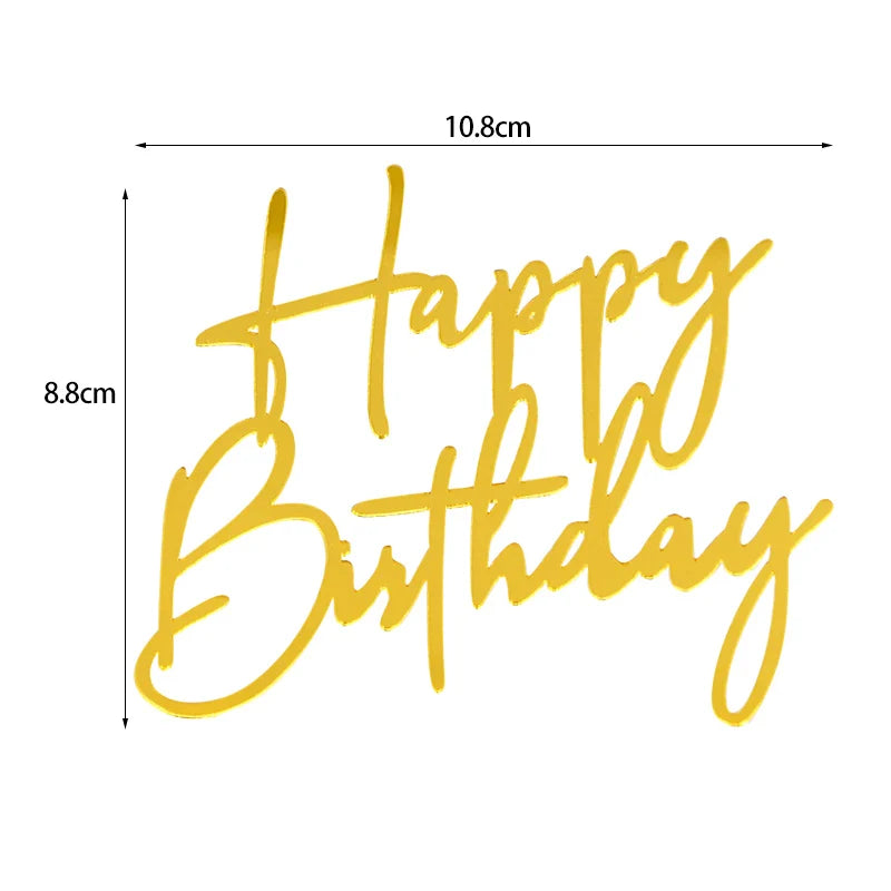 Golden Acrylic Happy Birthday Cake Topper