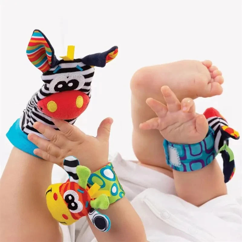 Baby Wrist Rattles and Animal Socks Set for Sensory Development