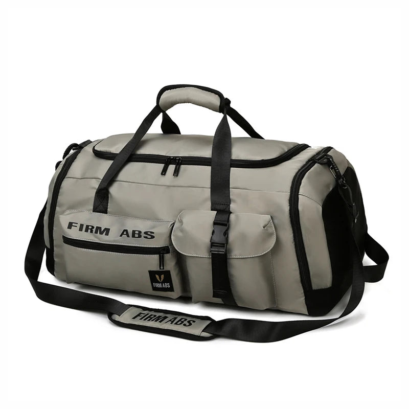 A beige tactical nylon backpack with black trim and straps is shown against a white background.