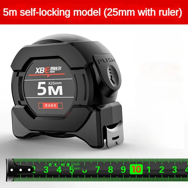 5m Fluorescent Steel Tape Measure with Self-Locking Mechanism