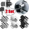 A set of sliding door window locks with two keys shown in various finishes and mounting hardware.