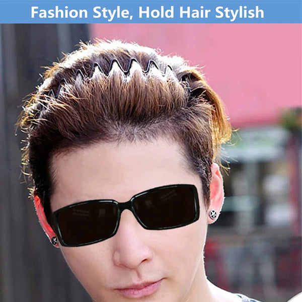 Primer plano de una persona usando gafas de sol negras y un peinado con bandas elásticas de metal para el cabello ondulado.