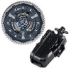 A Beyblade starter set featuring a gyroscope, phoenix wing, and drumsword components.