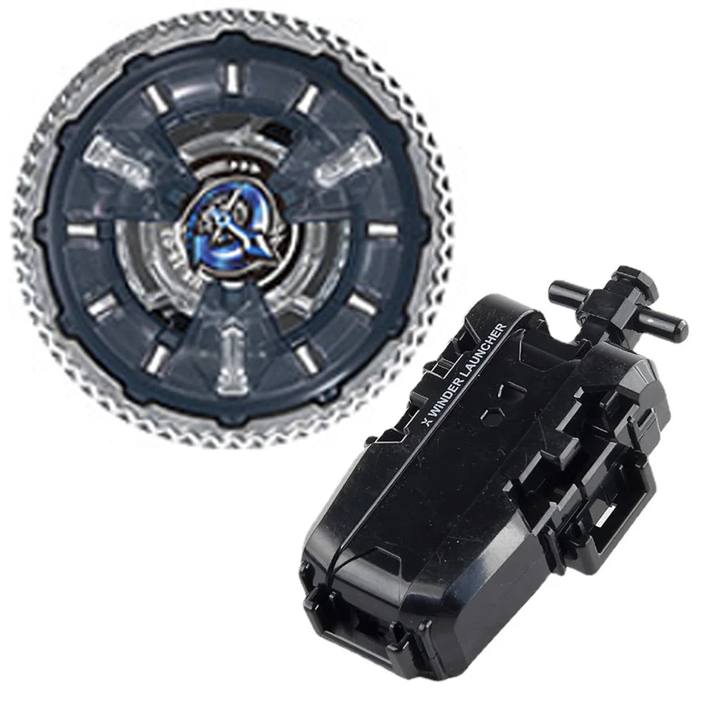 A Beyblade starter set featuring a gyroscope, phoenix wing, and drumsword components.