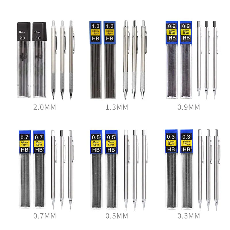 Full Metal Mechanical Pencil Set with Assorted Lead Sizes