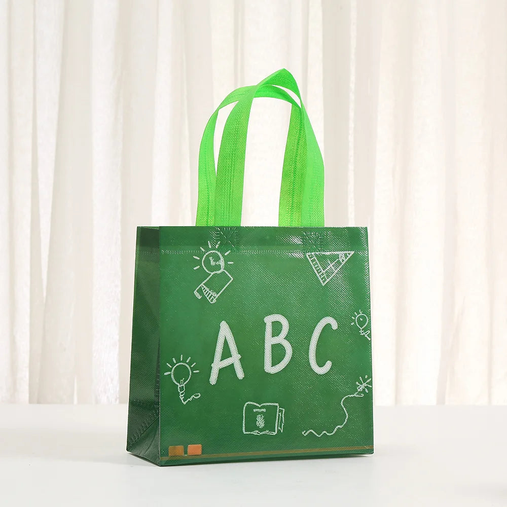 Colorful Non-Woven Gift Bags with Cute School Designs (12-Pack)