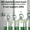 Stainless steel braid clothesline supporting 20KG, shown hanging on a white wall.