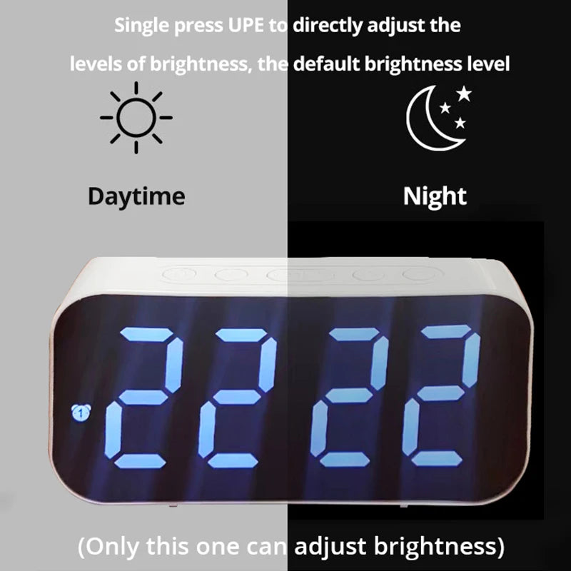 LED Mirror Digital Alarm Clock with Temperature Display