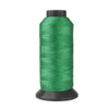 A spool of heavy-duty green nylon sewing thread for upholstery and denim.