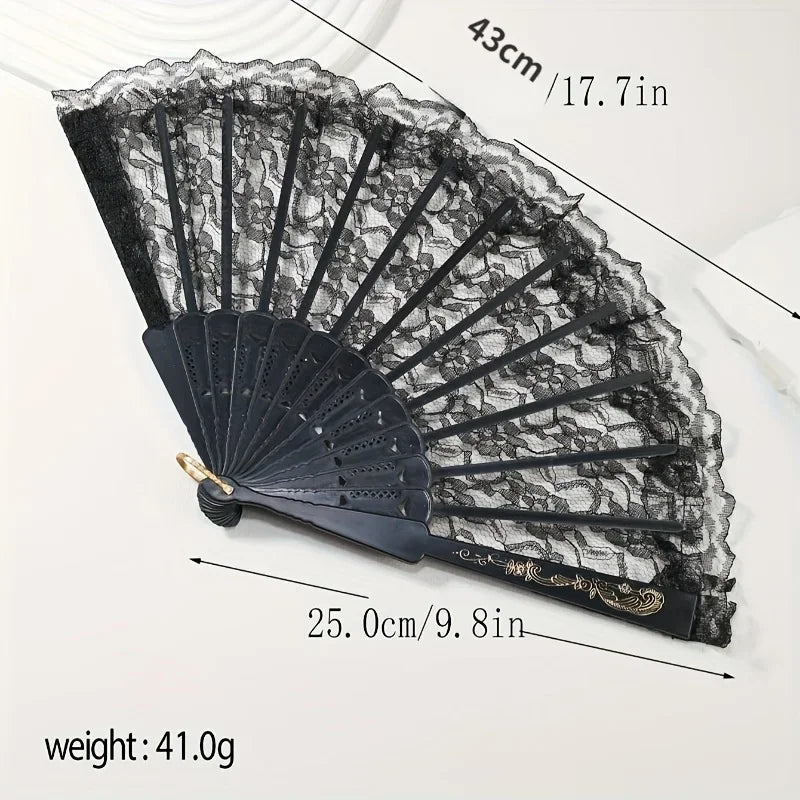 Elegant Lace Fabric Hand Fan with Floral Design