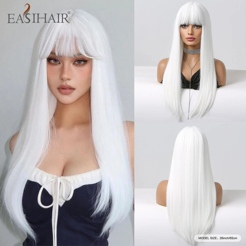 Rose Gold Layered Straight Wig with Bangs