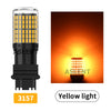 A bright yellow LED light bulb with a cylindrical glass envelope and black base, used for turn signals or brake lights.