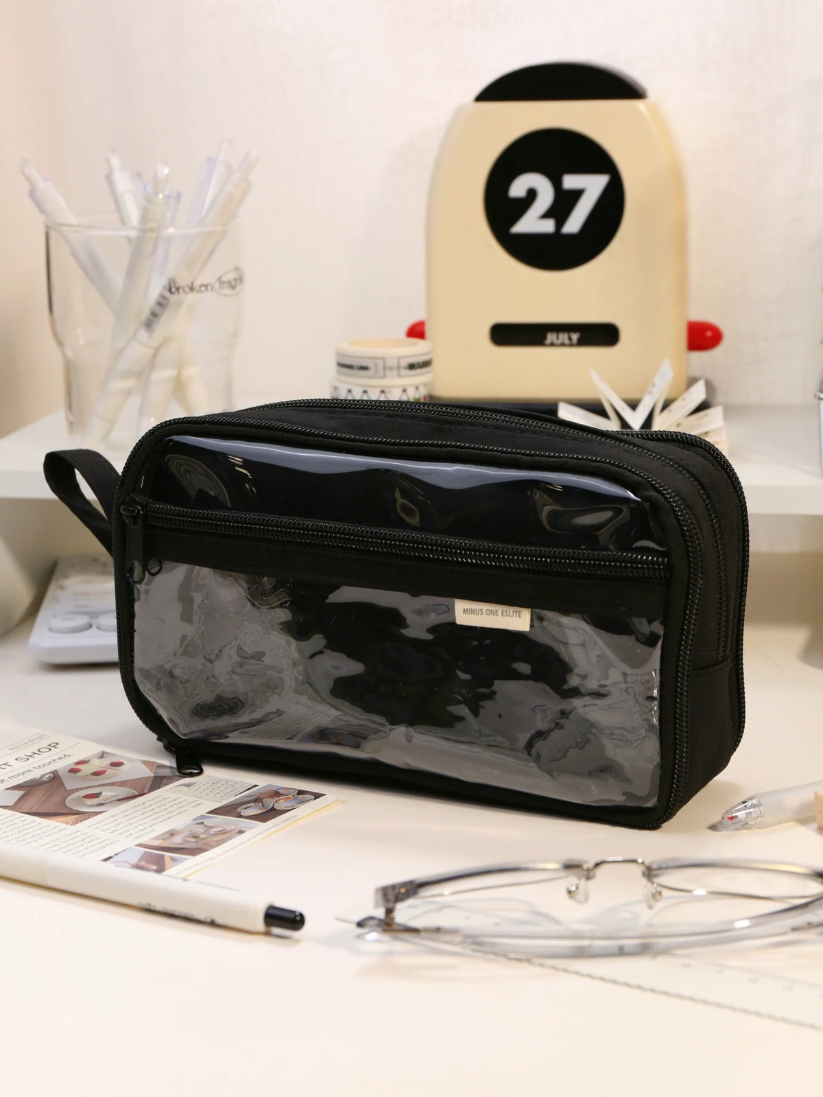 Transparent Double-Sided Pencil Case with Capybara Design