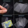 A set of clear, durable, waterproof PP card sleeves shown in various angles and contexts.