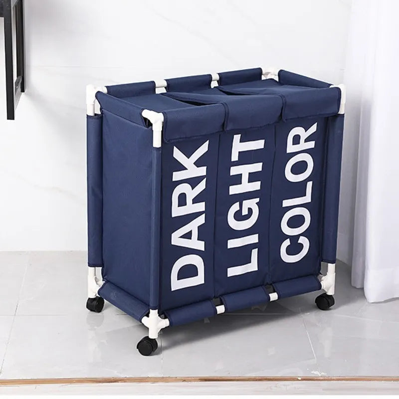 3-Compartment Rolling Laundry Hamper with Wheels