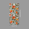 Floral stained glass window film featuring orange and pink roses on a gray background
