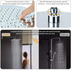 Comparison of a 6-inch high-pressure rainfall shower head with anti-clog nozzles versus thin showerheads.