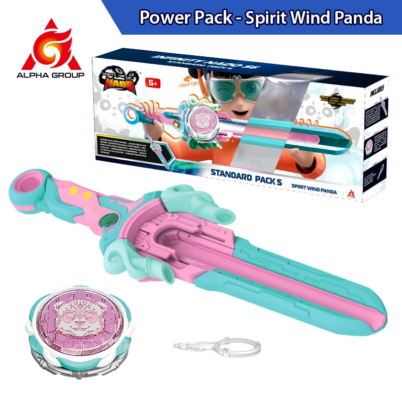 Infinity Nado Spirit Wind Panda Metal Spinning Top Set with Sword Launcher