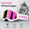 White NAFEIB off-road goggles featuring an impact resistant lens and ergonomic face fit.