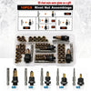 A kit of 50 rivet nuts, including M3 to M8 sizes, with various tools and assortments for riveting.
