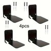 Set of four matte black heavy-duty wall-mounted floating bookshelf brackets and shelf pieces