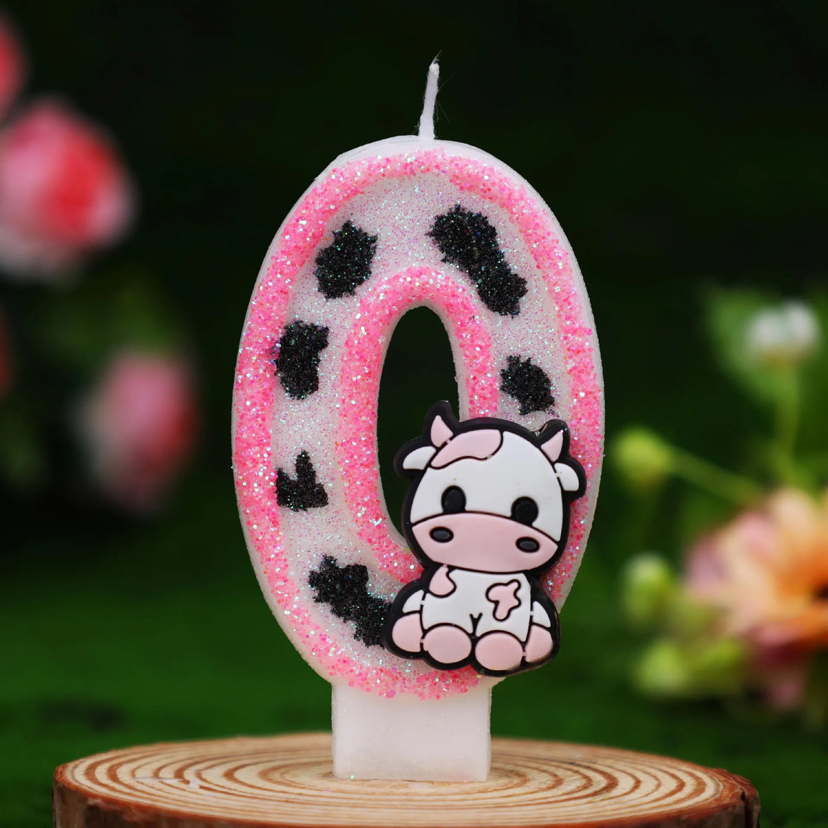 Cow Print Number Candles with Glitter Finish