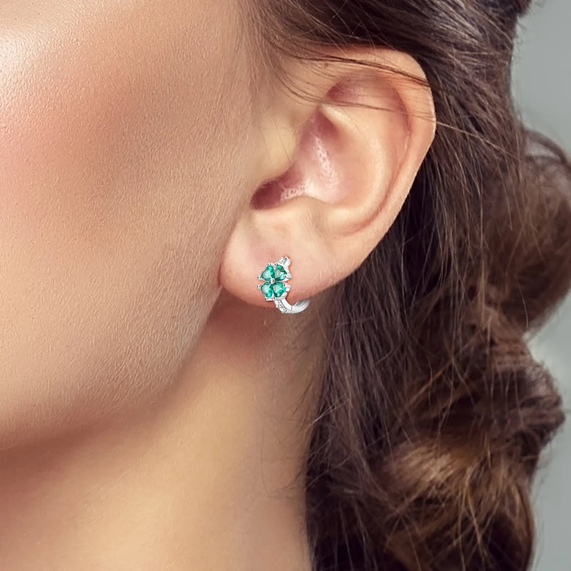 Four-Leaf Clover Hoop Earrings in Sterling Silver