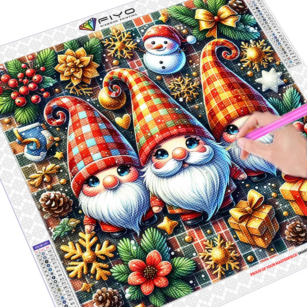 Kit de peinture de diamants avec un gnome mosaïque de Noël, chapeau rouge et orange et barbe blanche