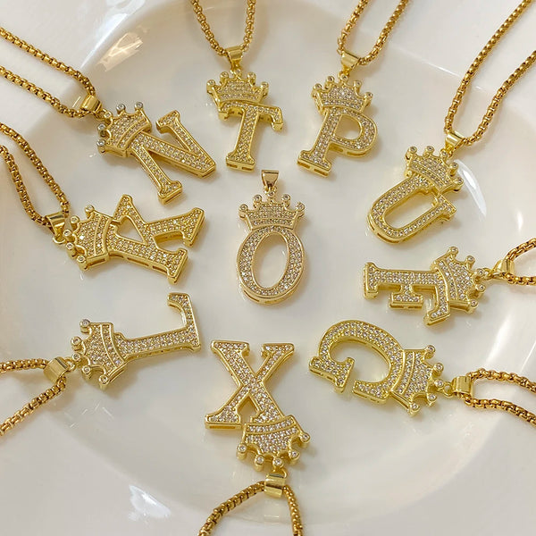 Crown Letter Pendant Necklace