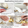 Application instructions showing how to peel and stick a golden marble peel-and-stick kitchen backsplash