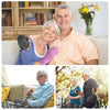 A smiling elderly couple wearing fingerless compression gloves for arthritis and carpal tunnel relief