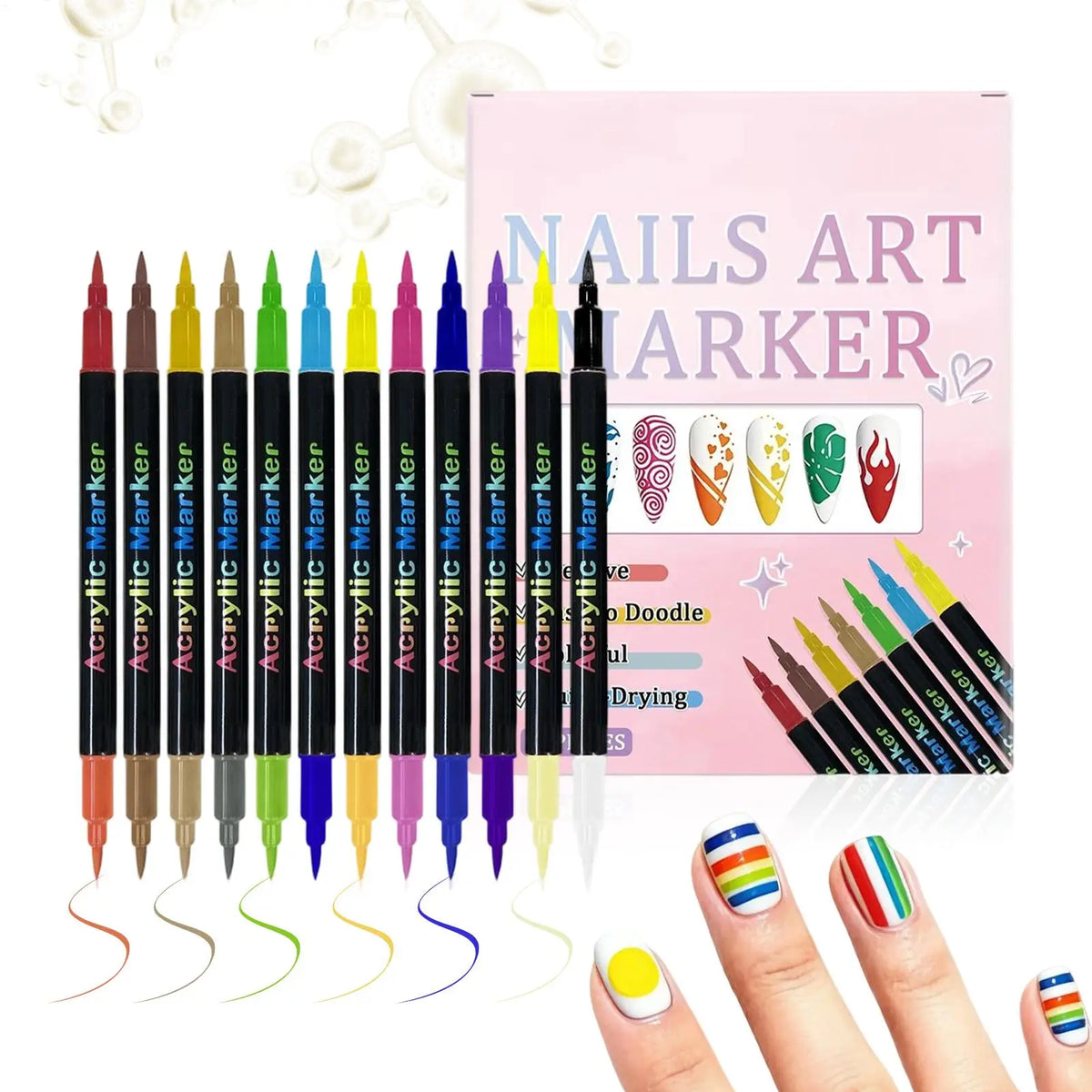 12-farbige Dual-Enden-Nagelkunst-Stifte