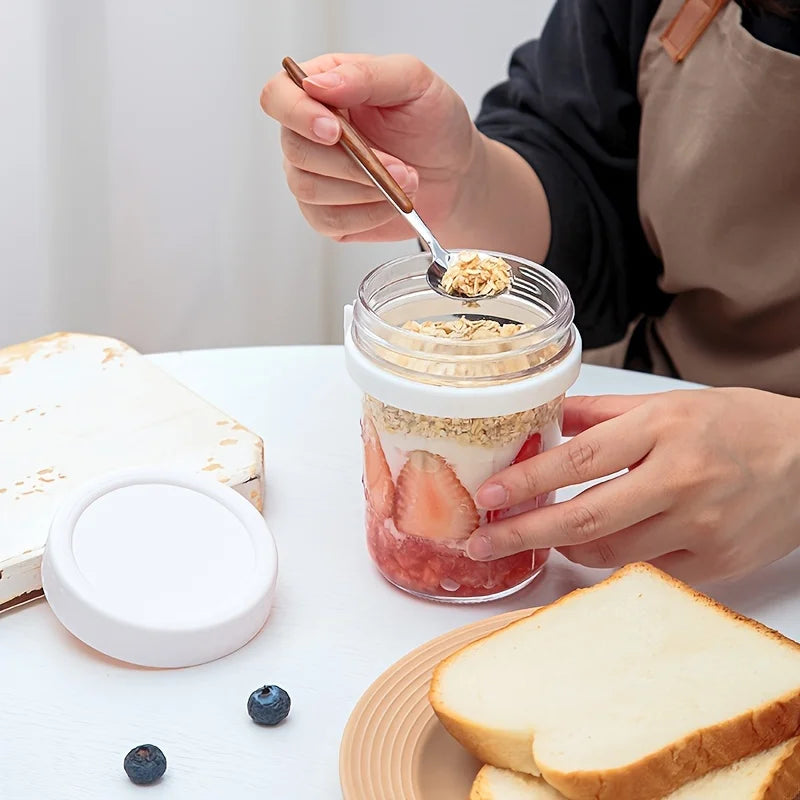 Borosilicate Glass Overnight Oats Jar with Lid and Spoon