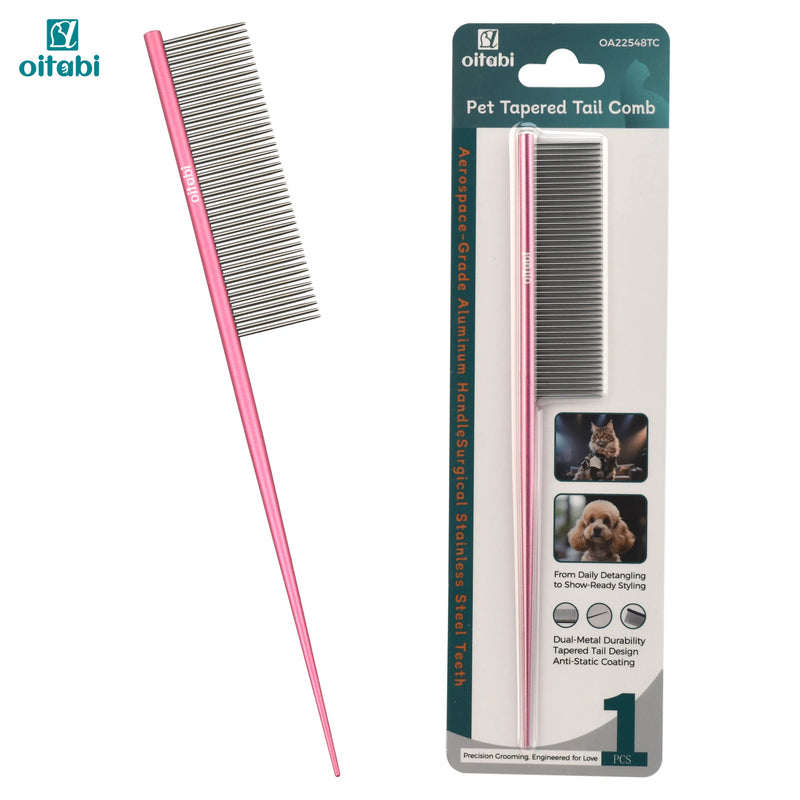 Dual-Metal Pet Grooming Comb with Tapered Tail