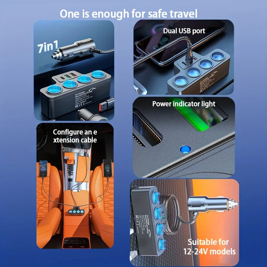 4-Port USB Car Charger with Fast Charging