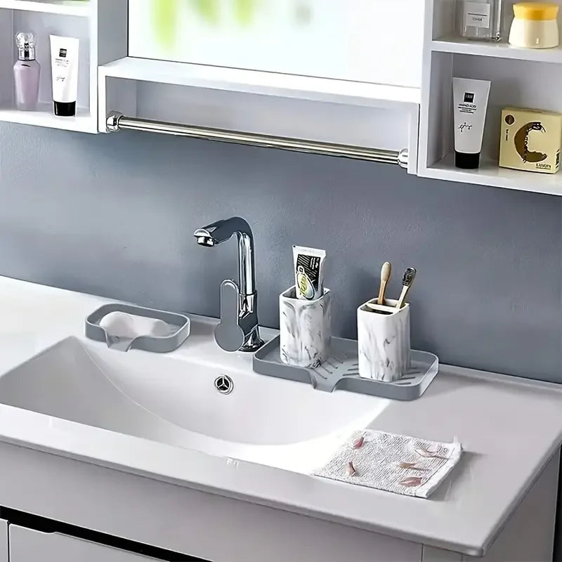Multifunctional Silicone Faucet Mat and Kitchen Sink Organizer