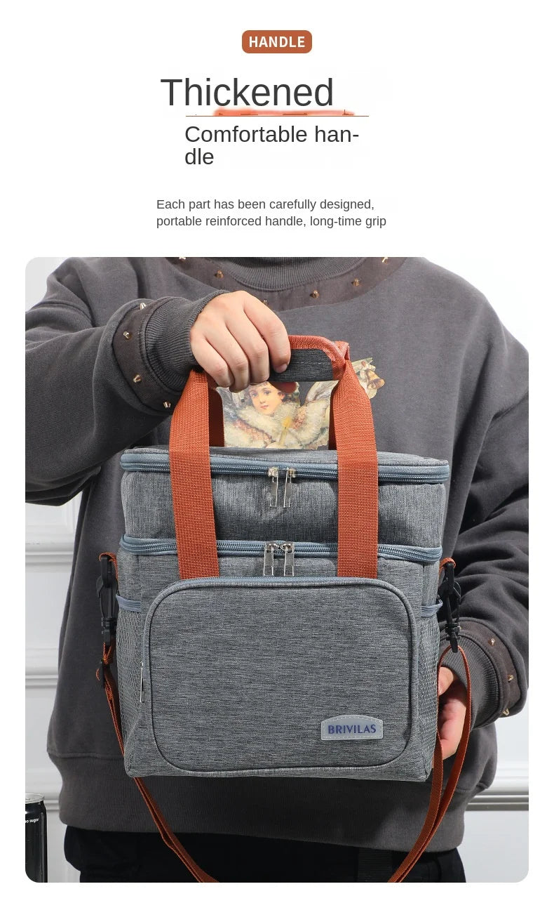 Insulated Double-Decker Lunch Bag with Leakproof Lining