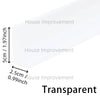 A transparent flexible silicone water dam for shower thresholds, shown with various dimensions.