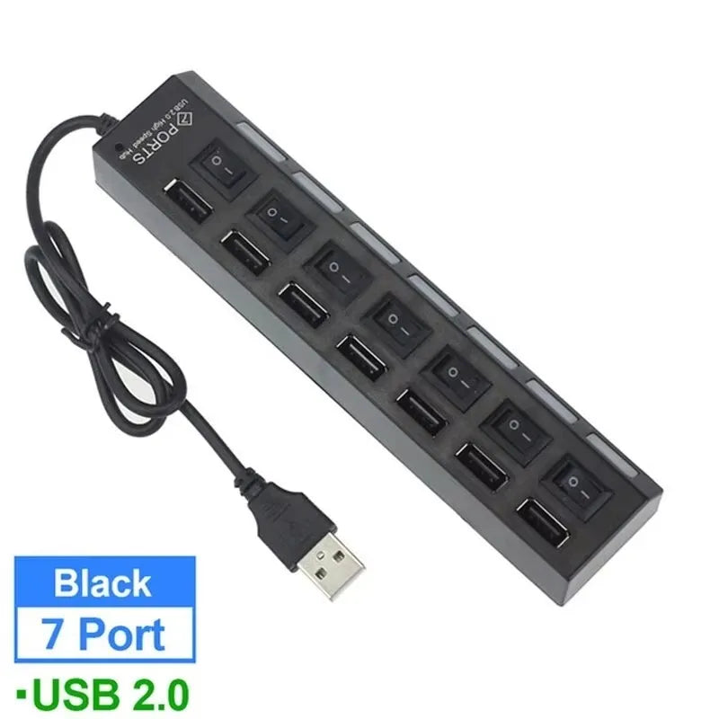 7-Port USB 2.0 Hub with Individual LED Switches