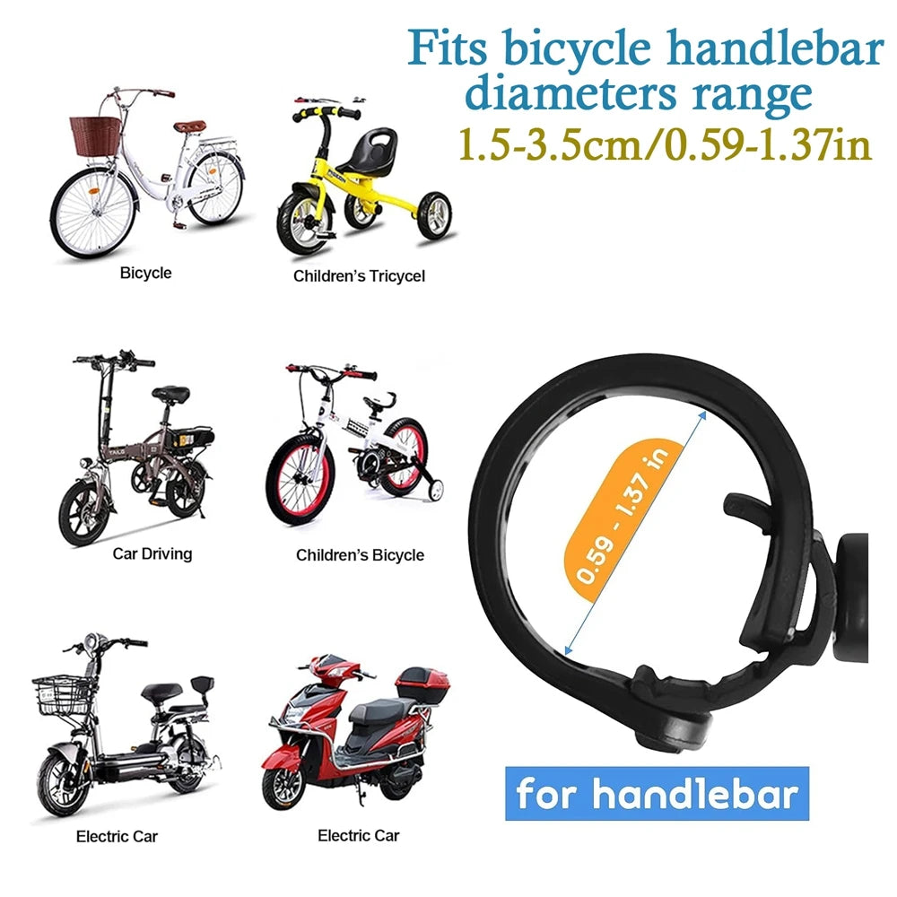 A collection of bicycles and vehicles demonstrating the fit range for a handlebar, including a bicycle, tricycle, car driving